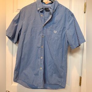 Chaps Men’s Blue White Gingham Short-Sleeve Button-Down Shirt